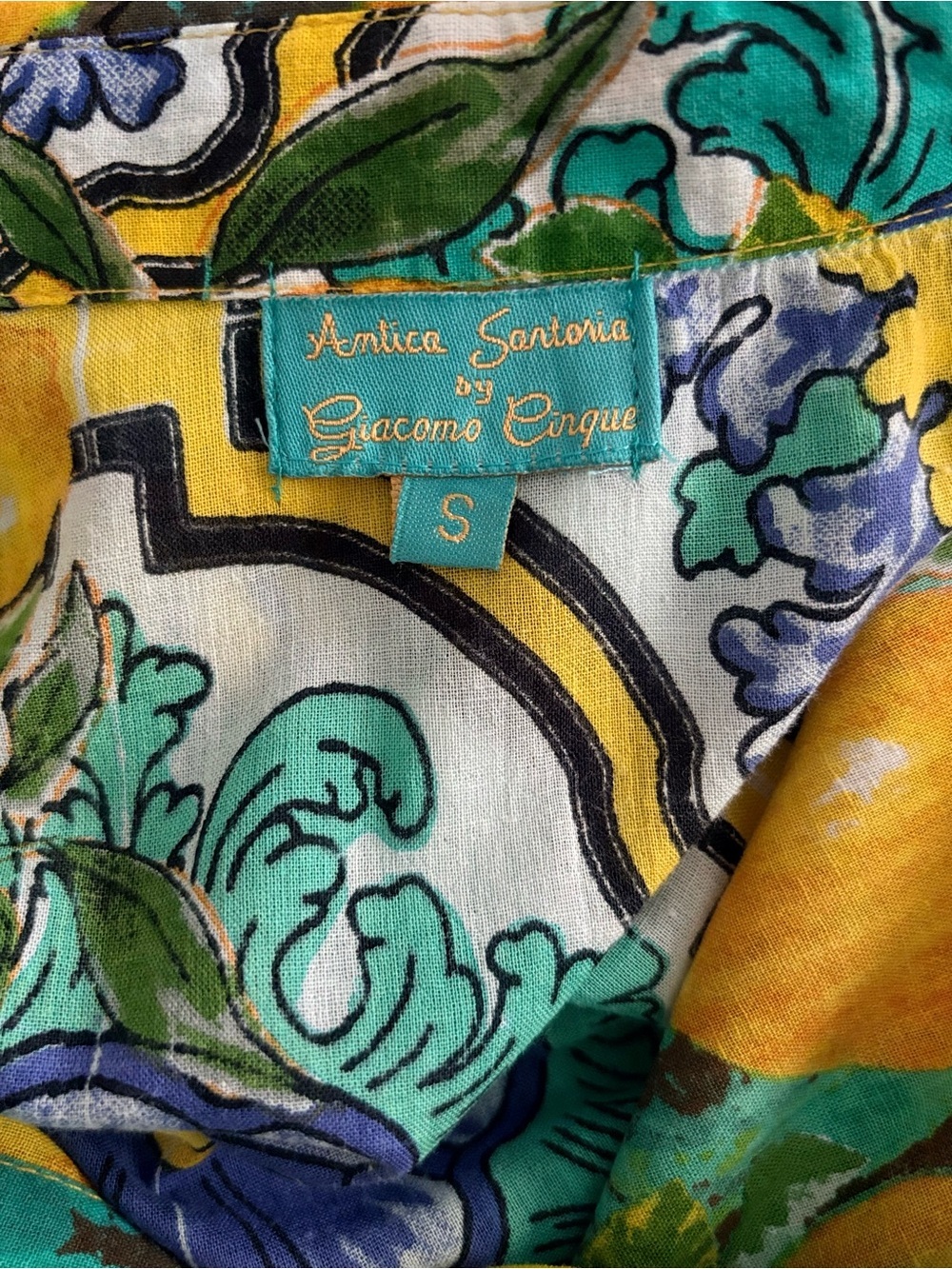 Antica Sartoria Lemon Print Shirt Dress Tunic Mediterranean Resort Wear - Size S - Picture 6 of 8